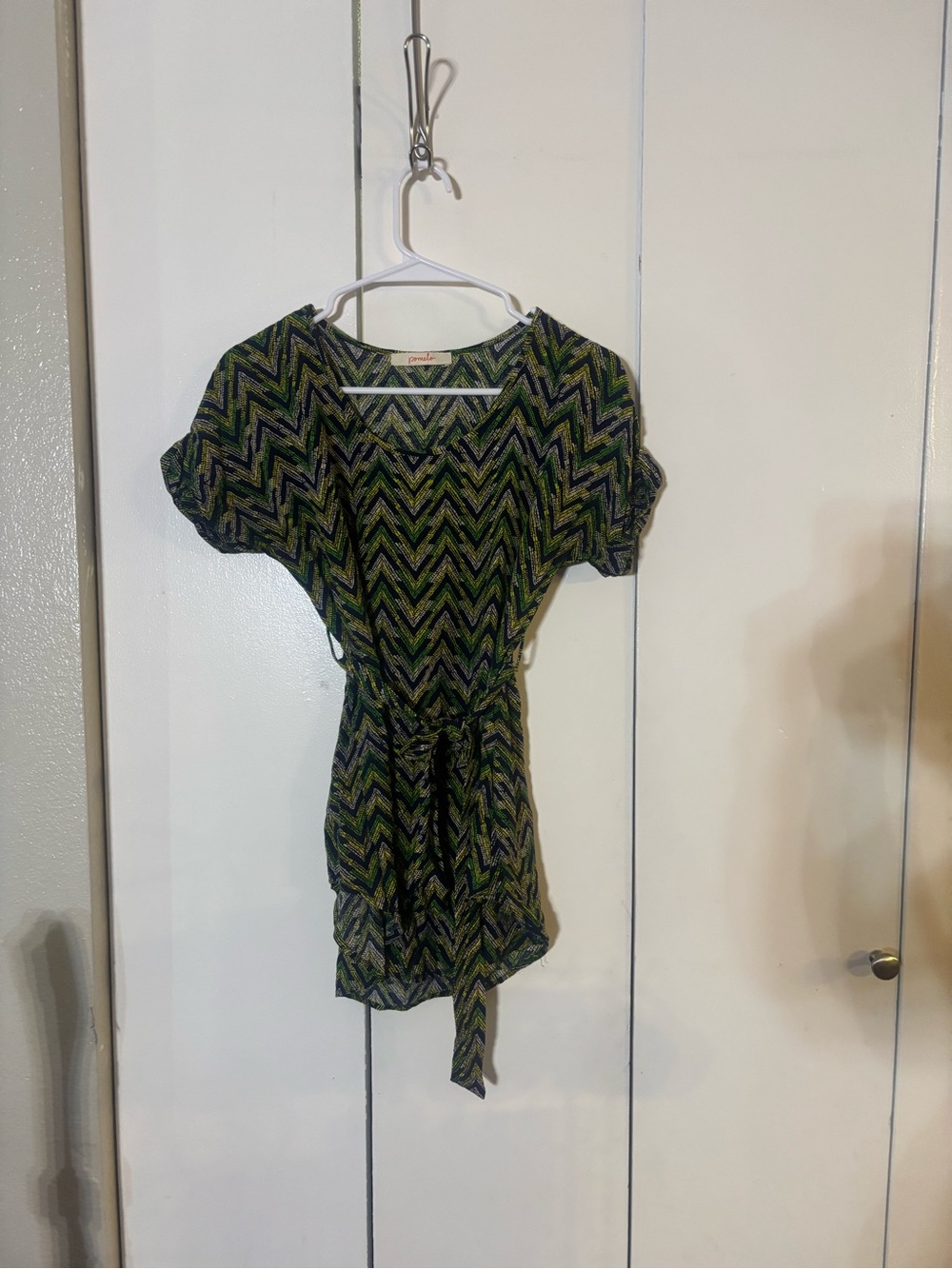 Pomelo Green Chevron Tie-Waist Blouse